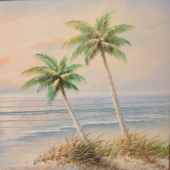 Vintage Hand Oil Painted Signed Pastel Beach Scene Framed Picture - Picture 6 of 10